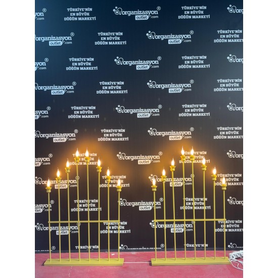 8’li Çatı Mızrak Şamdan 120 cm | Gold Dekoratif Organizasyon Malzemeleri