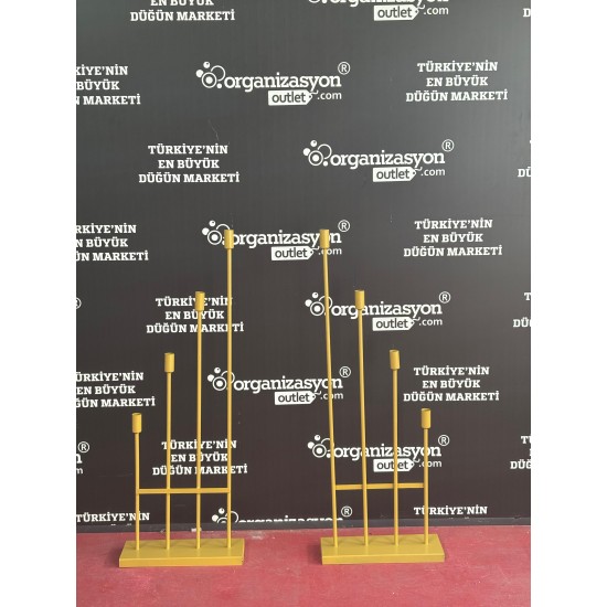 Mızrak Şamdan 4'lü Fırın Boya Gold Dekoratif Düğün Ekipmanları