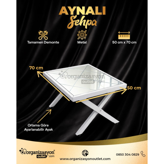 Aynalı Sehpa 50x70 Demonte Nişan Düğün Ekipmanı