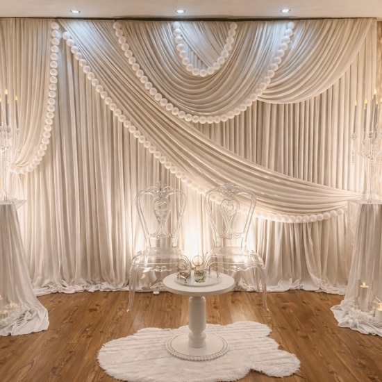 Beyaz VIP Perde Sık Pile Arka Fon 3x4 Organizasyon Perdesi Beyaz VIP sık pile arka fon perde organizasyon düğün fonu