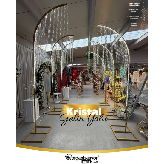 Kristal Gelin Yolu 6’lı Set – LED Işıklı, Fırın Boyalı