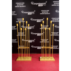 Mızrak Şamdan 7'li Düz Kafa Fırın Boya Gold | Dekoratif Düğün Ekipmanı  Şamdanı