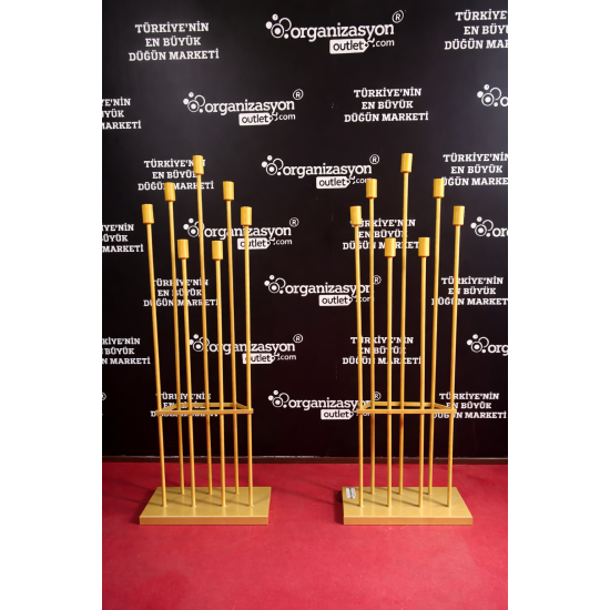 Mızrak Şamdan 7'li Düz Kafa Fırın Boya Gold | Dekoratif Düğün Ekipmanı  Şamdanı